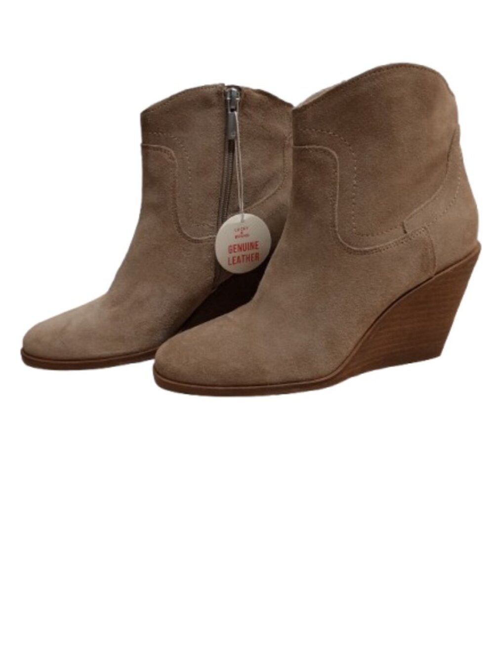 Lucky Brand LP- Wadier Genuine Leather Wedge Ankle Booties Taupe Size 7 NWT